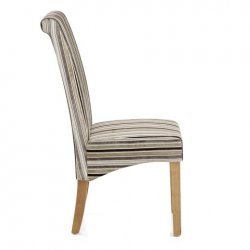 Chaise Bois Velours - Roma Rayé Marron et Crème