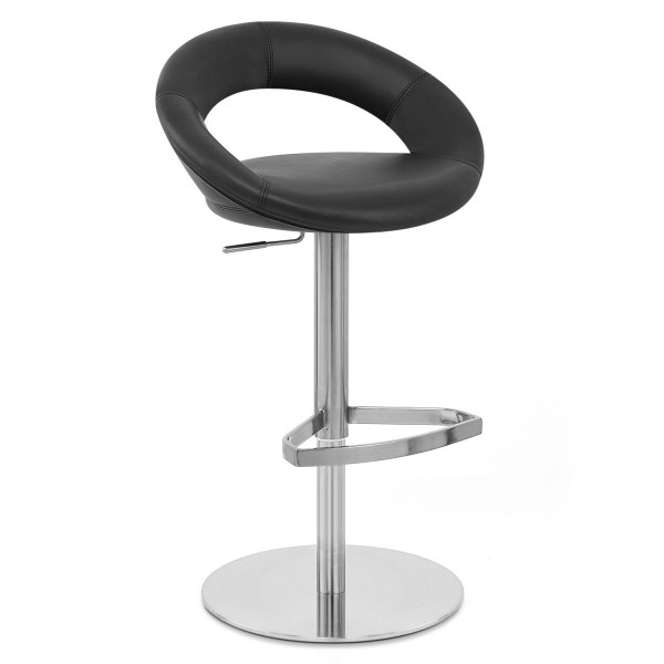 Chaise de Bar Cuir Chrome Brossé - Crescent Matelassé Chaise de Bar Cuir Chrome Brossé - Crescent Matelassé