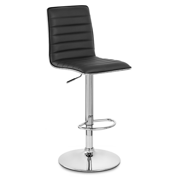 Chaise de Bar Faux Cuir Chrome - Hiline Noir Chaise de Bar Faux Cuir Chrome - Hiline Noir