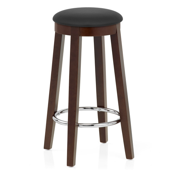 Tabouret de Bar Faux Cuir Bois - Ikon Noyer Noir