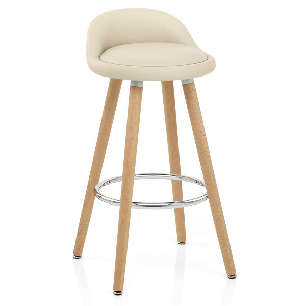 Tabouret de Bar Faux Cuir Bois - Jive Crème Tabouret de Bar Faux Cuir Bois - Jive Crème