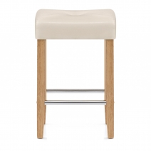 Tabouret Faux Cuir Bois - Otis Chêne Crème