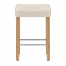 Tabouret Faux Cuir Bois - Otis Chêne Crème