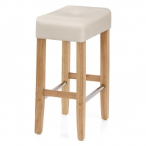 Tabouret Faux Cuir Bois - Otis Chêne Crème