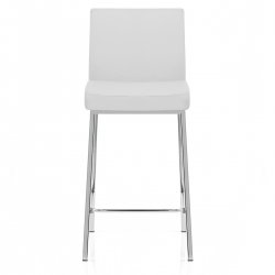 Tabouret Faux Cuir Chrome - Pacino Blanc