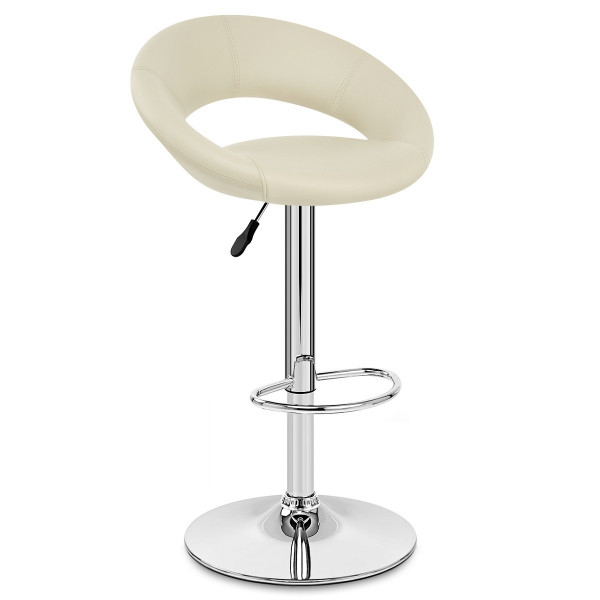 Chaise de Bar Faux Cuir Chrome - Crescent Matelassé Crème Chaise de Bar Faux Cuir Chrome - Crescent Matelassé Crème