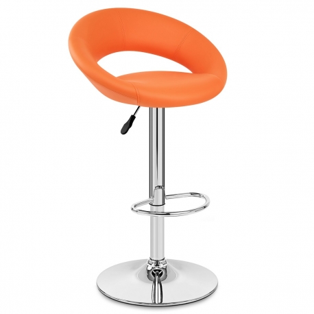 Chaise de Bar Faux Cuir Chrome - Crescent Matelassé Orange