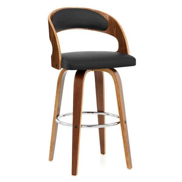 Tabouret Faux Cuir Bois - Alicia Noir Tabouret Faux Cuir Bois - Alicia Noir