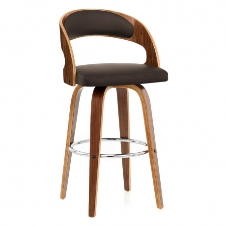 Tabouret Faux Cuir Bois - Alicia Marron