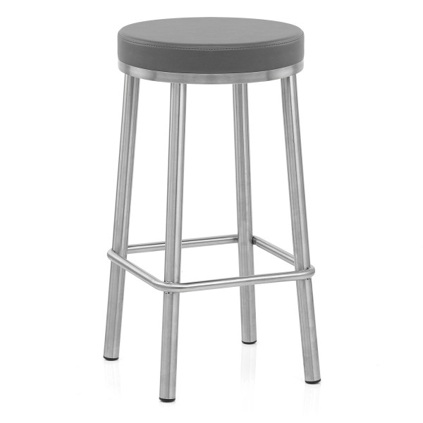 Tabouret Faux Cuir Chrome Brossé - Vision Gris Tabouret Faux Cuir Chrome Brossé - Vision Gris