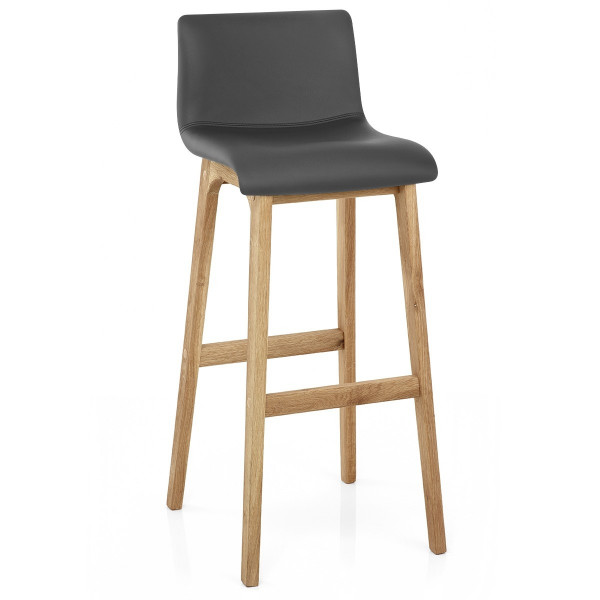 Tabouret de Bar Faux Cuir Bois - Wave Gris