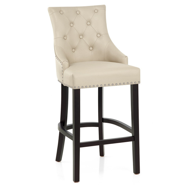 Chaise de Bar Bois Cuir Croûté - Ascot Crème