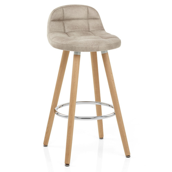 Tabouret de Bar Bois Faux Cuir Antique - Sole Crème Tabouret de Bar Bois Faux Cuir Antique - Sole Crème