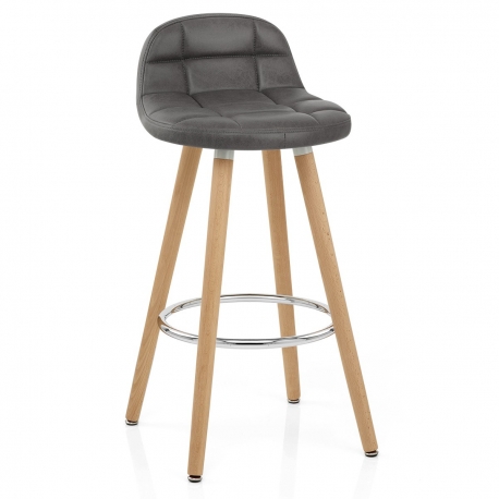 Tabouret de Bar Bois Faux Cuir Antique - Sole Gris