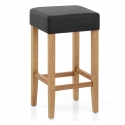 Tabouret Bois Cuir Croûté - Oliver Chêne Noir