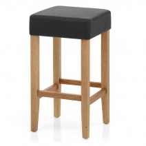 Tabouret Bois Cuir Croûté - Oliver Chêne Noir