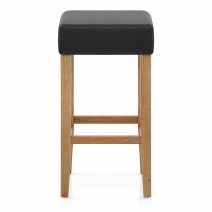 Tabouret Bois Cuir Croûté - Oliver Chêne Noir