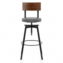 Tabouret de Bar Bois Faux Cuir - Urban Industrial Gris