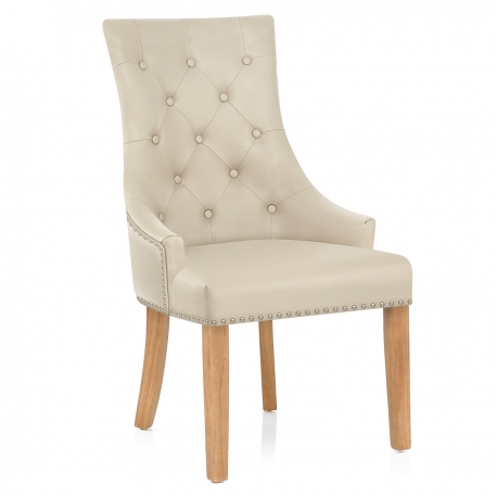 Chaise chêne cuir croûté - Ascot Crème