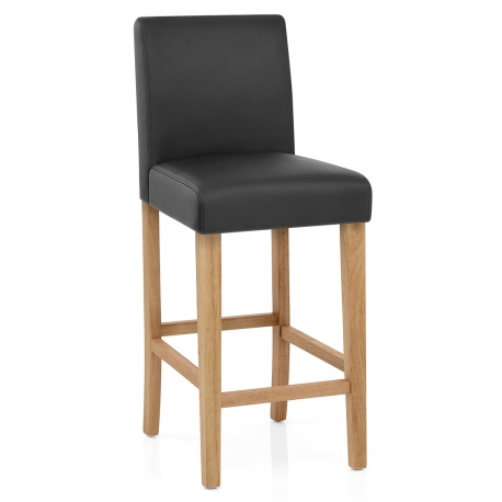 Tabouret de Bar Bois Cuir Croûté - Tetbury Noir
