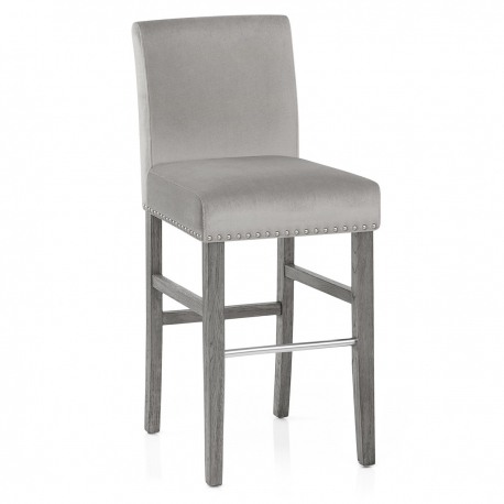 Chaise de Bar Bois Velours - Brunswick Gris