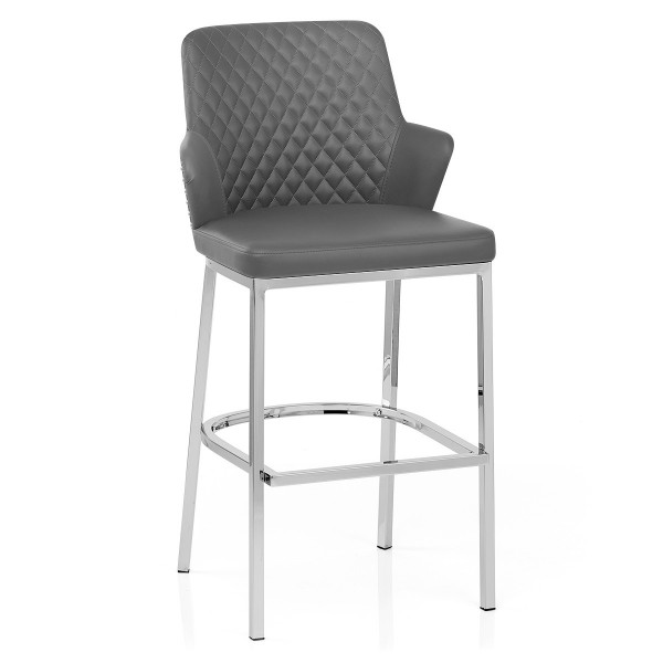 Chaise de Bar Chrome Faux Cuir - Arden Gris Chaise de Bar Chrome Faux Cuir - Arden Gris
