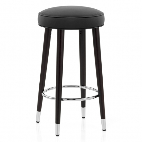 Tabouret de Bar Bois Cuir Croûté - Conrad Noir