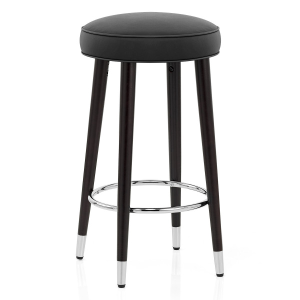 Tabouret de Bar Bois Cuir Croûté - Conrad Noir Tabouret de Bar Bois Cuir Croûté - Conrad Noir