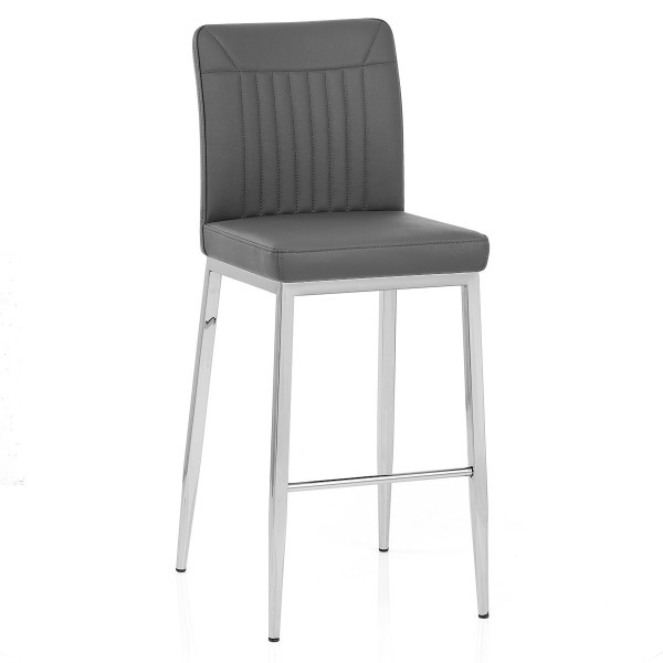 Tabouret Cuir Chrome - Jensen Gris Tabouret Cuir Chrome - Jensen Gris