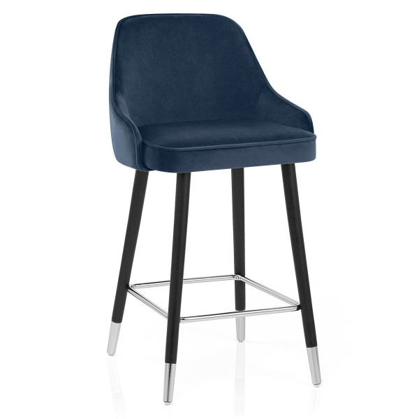 Chaise de Bar Bois Velours - Glam Bleu Chaise de Bar Bois Velours - Glam Bleu