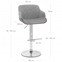 Chaise de Bar Chrome Velours - Dakota Gris