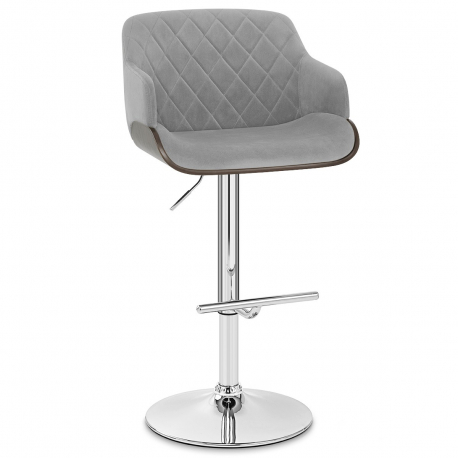 Chaise de Bar Chrome Velours - Dakota Gris
