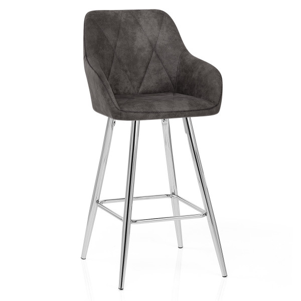 Chaise de Bar Faux Cuir Chrome - Mason Gris Chaise de Bar Faux Cuir Chrome - Mason Gris