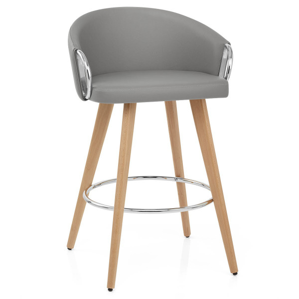 Chaise de Bar Faux Cuir Bois - Neo Gris Chaise de Bar Faux Cuir Bois - Neo Gris