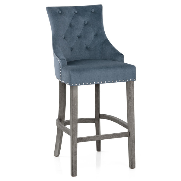 Chaise de Bar Bois Gris Tissu - Ascot Bleu