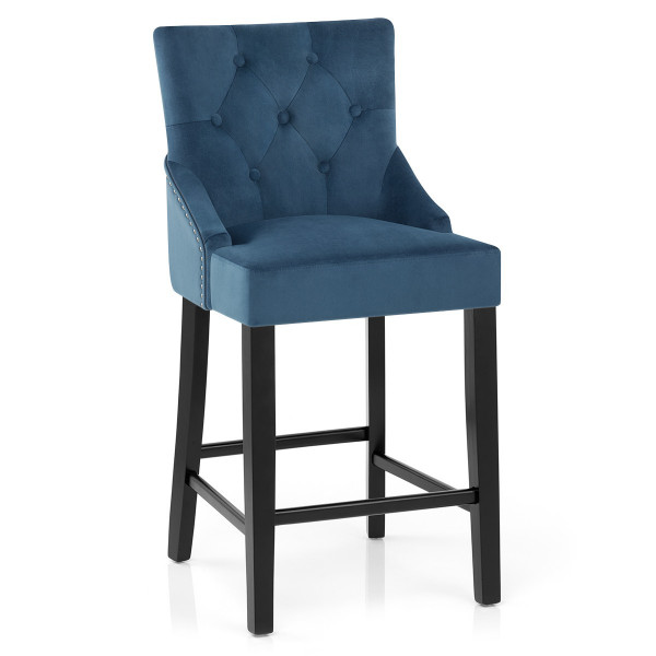 Chaise de Bar Velours Bois - Loxley Bleu Chaise de Bar Velours Bois - Loxley Bleu
