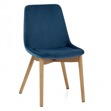 Chaise Velours Chêne - Kobe Bleu