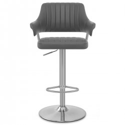 Chaise de Bar Chrome Brossé Faux Cuir - Skyline Noir