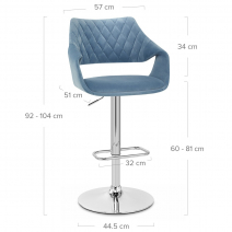 Chaise de Bar Chrome Velours - Fairfield Bleu