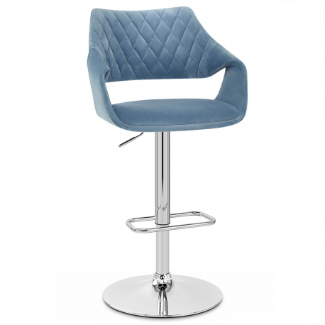 Chaise de Bar Chrome Velours - Fairfield Bleu