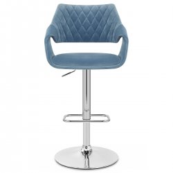 Chaise de Bar Chrome Velours - Fairfield Bleu