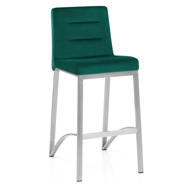 Tabouret Velours Chrome Brossé - Stella Vert Tabouret Velours Chrome Brossé - Stella Vert