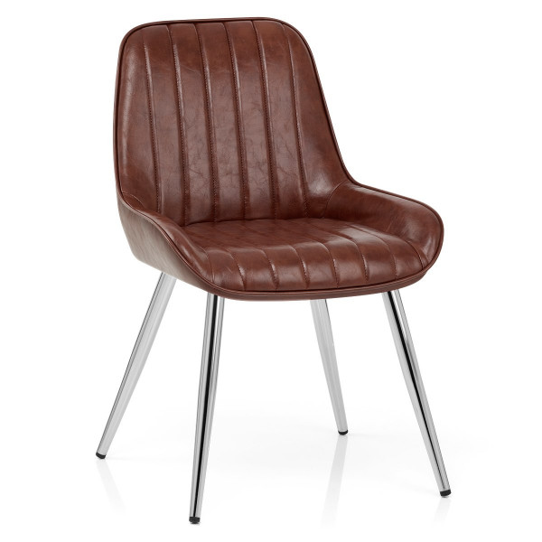 Chaise Chrome Faux Cuir - Mustang Marron