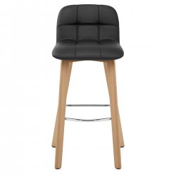 Tabouret de Bar Bois Cuir Veritable - Hex Noir