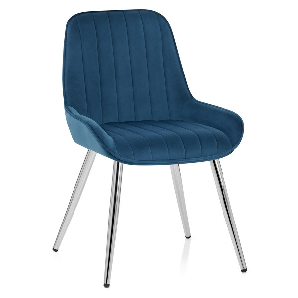 Chaise Chrome Velours - Mustang Bleu Foncé