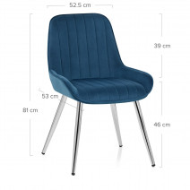 Chaise Chrome Velours - Mustang Bleu Foncé