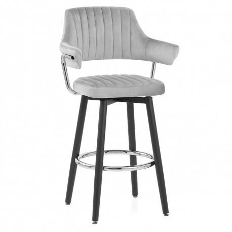 Tabouret de Bar Velours - Emily - Gris