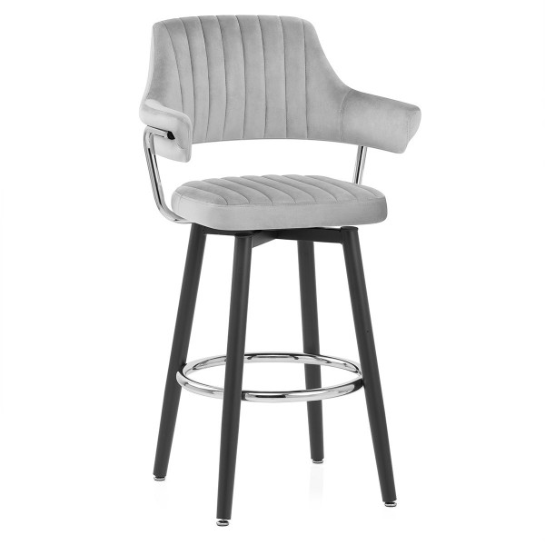 Tabouret de Bar Velours - Emily - Gris Tabouret de Bar Velours - Emily - Gris