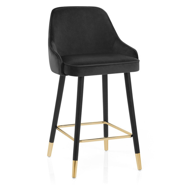 Chaise de Bar Bois Velours Doré - Glam Noir