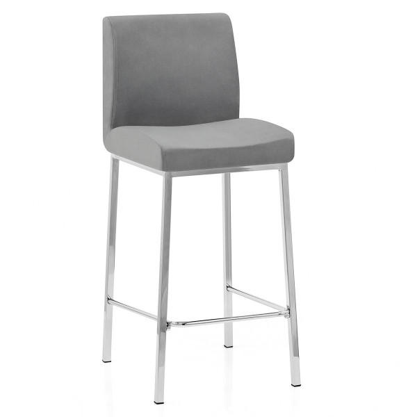 Tabouret Velours Chrome - Pacino - Gris